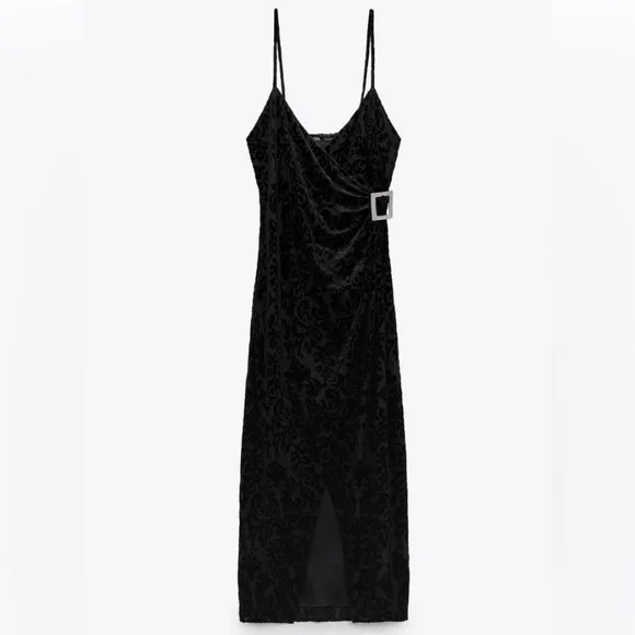 Zara Black Jacquard Dress with Rhinestone Buckle - Picture 3 of 8